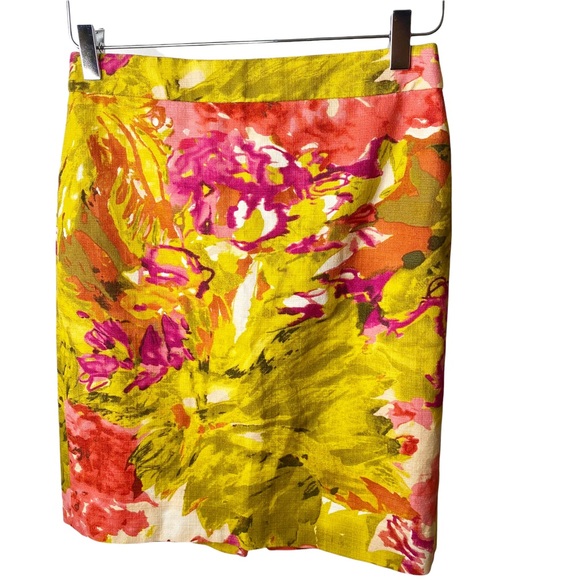 J Crew Gold Floral Watercolor Jacquard Lined Pencil Skirt Size 0 - Picture 2 of 7